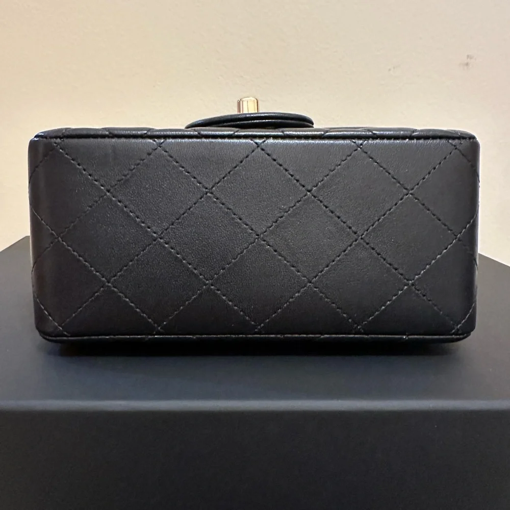 CHANEL 25S CLASSIC BLACK MINI SQUARE FLAP  BAG IN LAMBSKIN FULL SET - Picture 3 of 8